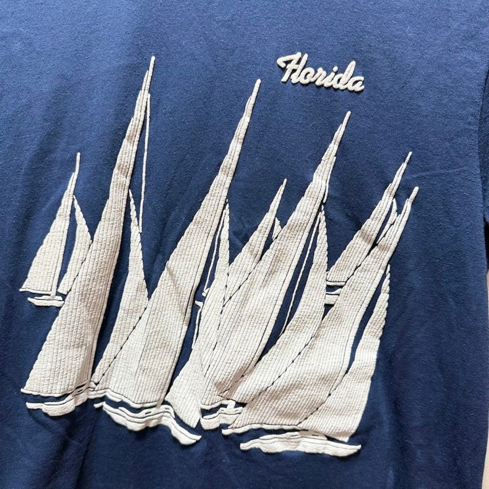 Vintage 80s Screen Stars Florida Puff Print Blue T-Shirt Large Single Stitch USA - Picture 2 of 5